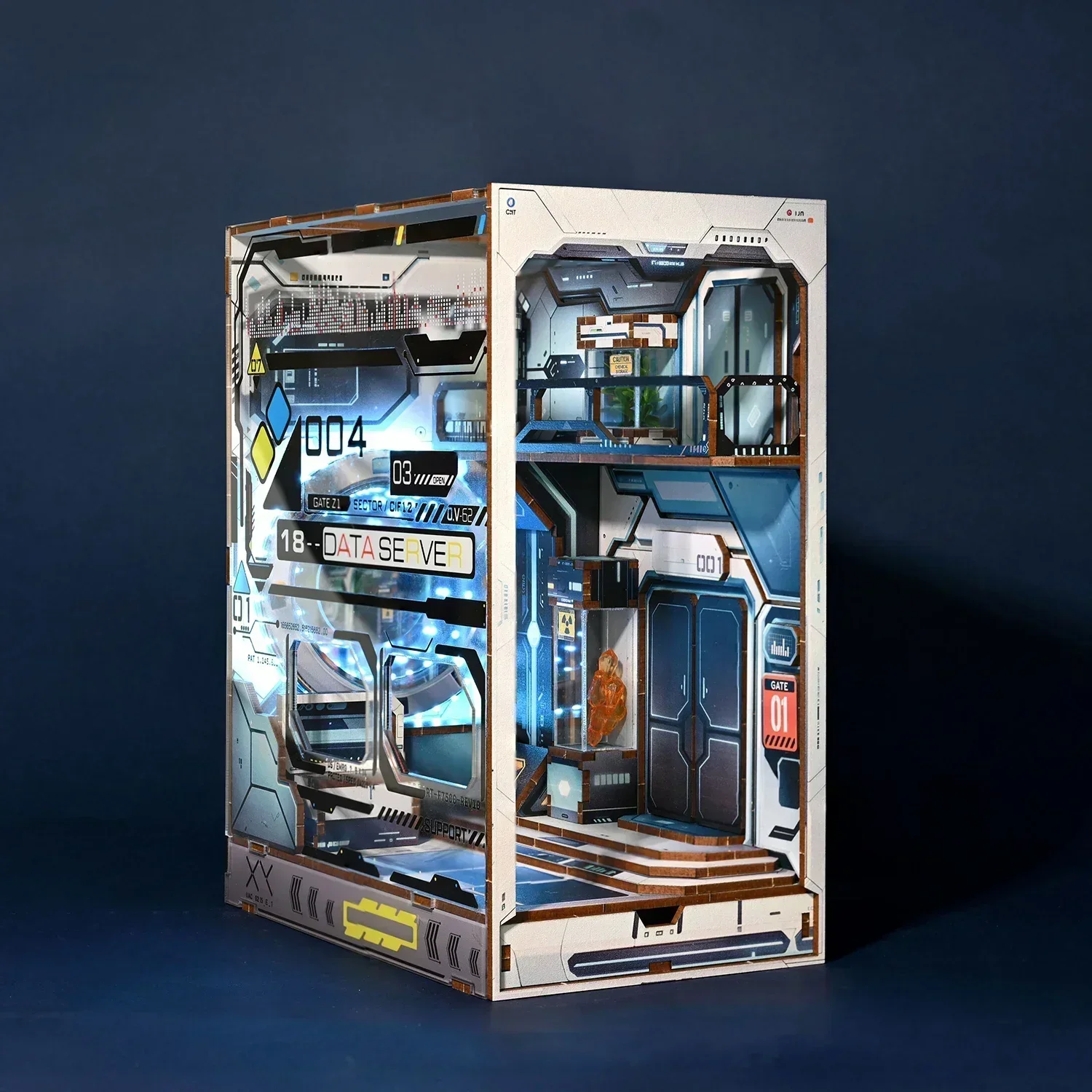 Diy Wooden Book Nook Kit Shelf Insert - Bücherregal-Deko im Sci-Fi-Stil: Alien-Hub DIY Holz-Bücherregal-Einsatz,