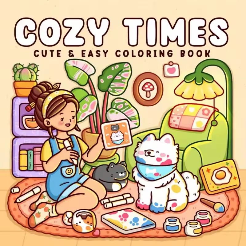 Adult Coloring Book Stress Relief - Cozy Time Niedliches und einfaches Malbuch