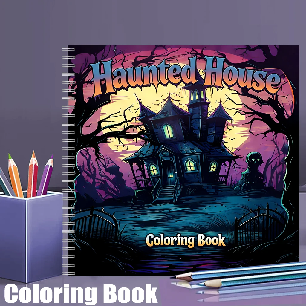 Adult Coloring Book Stress Relief - Geisterhaus-Malbuch für Erwachsene, Gruselige Zeichenseiten zur