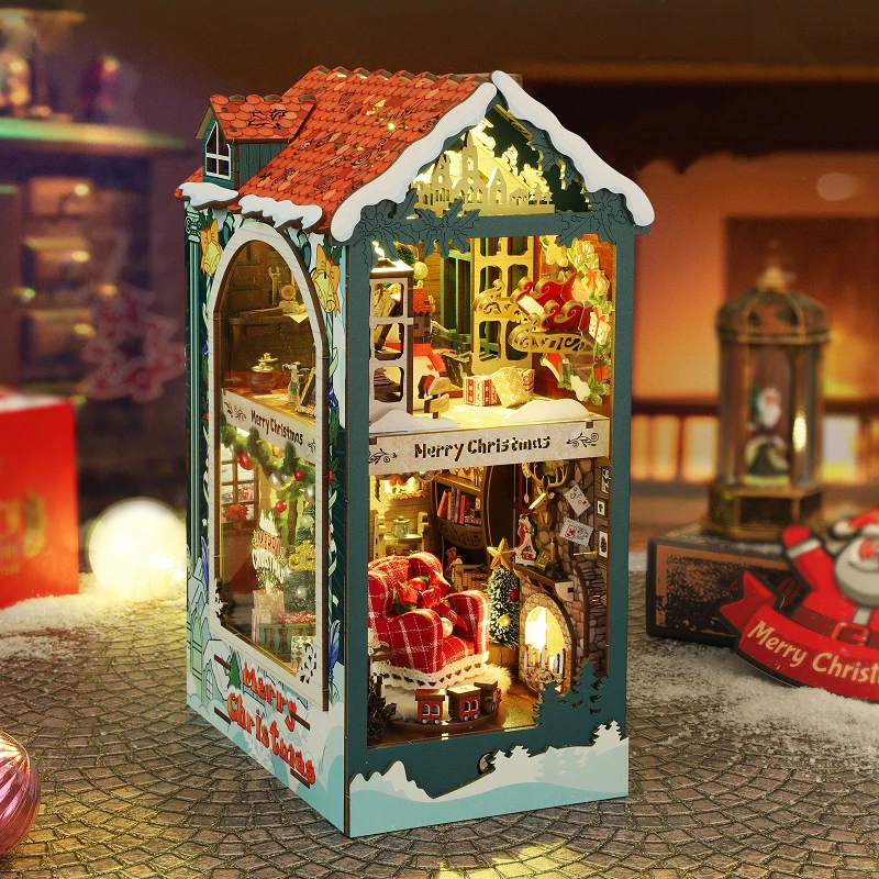 Diy Wooden Book Nook Kit Shelf Insert - NEUE DIY Holz Frohe Weihnachten Buch