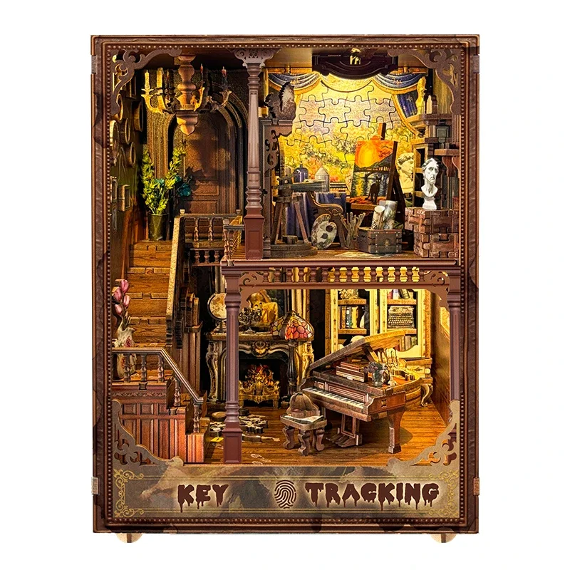 Diy Wooden Book Nook Kit Shelf Insert - Miniatur-Bücherregal Schlüssel-Organizer Buchnische DIY Holzregal-Einsatz Modellbausätze