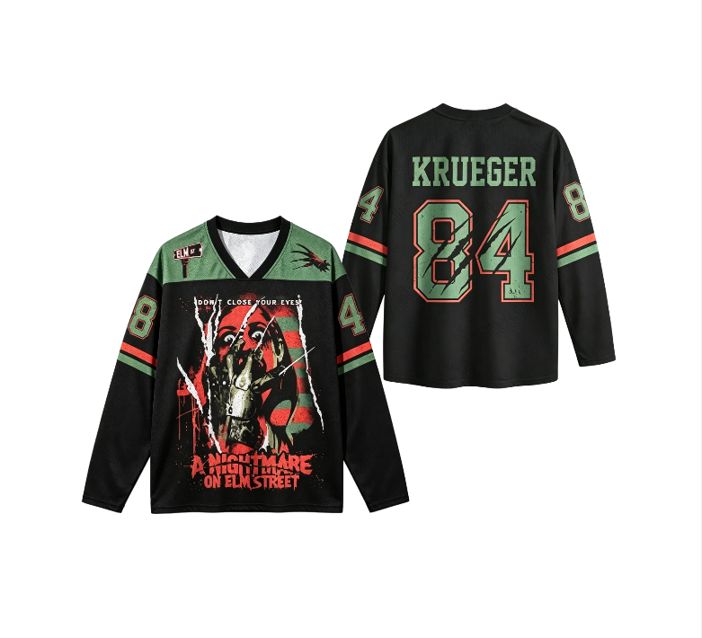 Movies - Retro V-Ausschnitt Halloween-Horror-Themen-Langarmshirt, 3D-gedrucktes Street-Party-Horrorfilm-Top